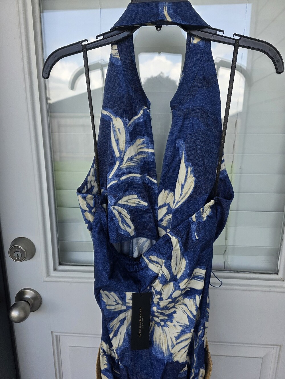 Donna Karan New York Halter Maxi Dress 16 Blue Floral Belted Resort NWT $199 - Picture 10 of 13